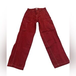 Red Wide-Leg Cargo Pants